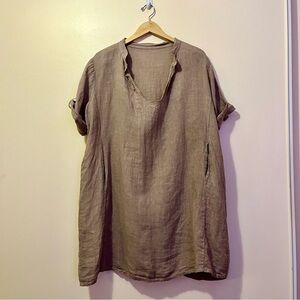 Made in Italy 100% Linen Lagenlook Tunic Top Taupe Relaxed Minimalist Italian
